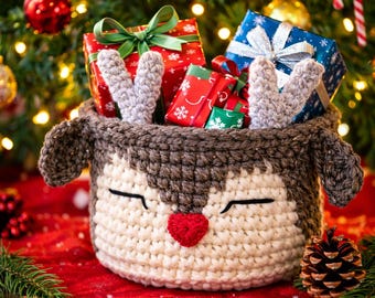 Reindeer Basket Crochet Pattern | Christmas Holiday Decor (PDF)