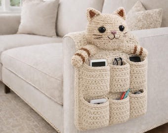 Cat Armrest Organizer Crochet Pattern | Sofa Remote Holder (PDF Pattern)