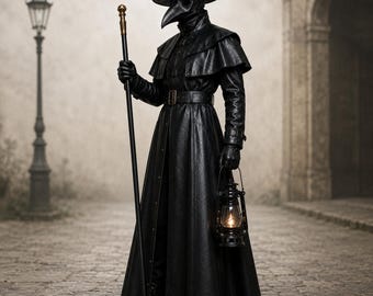 Costume da medico della peste in pelle fatto a mano / Maschera gotica da corvo / Mantello da medico della peste vittoriano / Dark Fantasy / Completo da speziale medievale