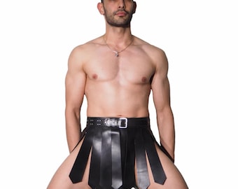 Handmade High Quality Men’s Leather Gladiator Skirt – Black Warrior Belt Skirt – LARP & Cosplay Armor – Gladiator Style Belted Skirt