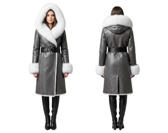 Luxury Leather Trench Coat | Faux Fur Hood, Winter Warmth