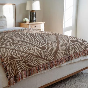 Earthbound Rhythm -- Woven Cotton Blanket with Folk-Inspired Pattern & Colorful Fringe -- 3 Sizes