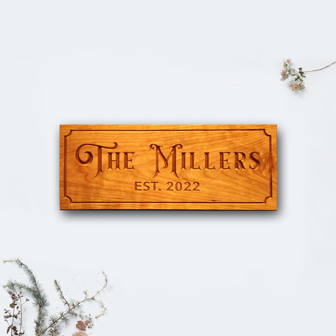 Personalized Family Name Wood Sign CNC Carved for Wall - 18x7" Indoor ...
