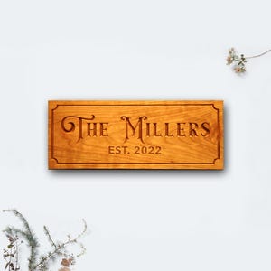 Personalized Family Name Wood Sign CNC Carved for Wall - 18x7" Indoor