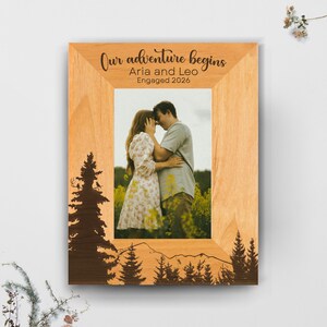Personalized Engraved Engagement Adventure Picture Frame, Mountain Forest Theme 4x6/5x7/8x10