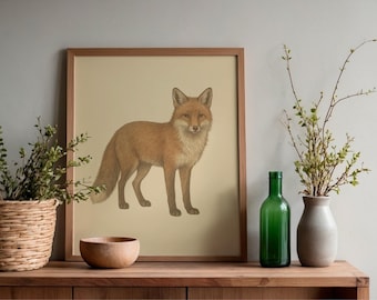 Red Fox Print | Vintage Naturalist Wildlife Art | Woodland Cottage Wall Decor | Printable Digital Download