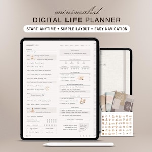Digitale levensplanner zonder datum voor GoodNotes & Notability | Alles-in-één planner voor iPad | Dagelijkse, wekelijkse en maandelijkse organizer