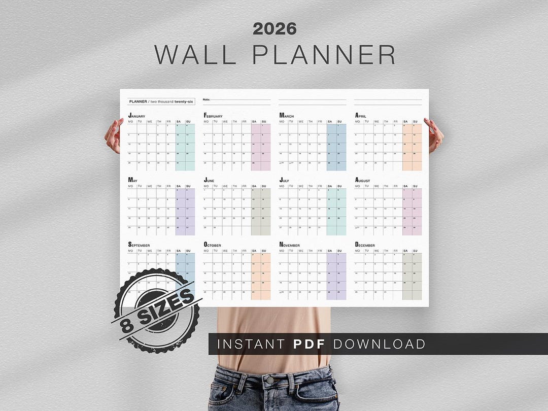 2026 Riesen Jahresplaner PDF Printable | Minimalistischer Layout