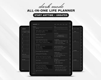 Undated Dark Mode Digital Planner GoodNotes & Notability | Productivity Planner iPad, Android | Daily Weekly Monthly