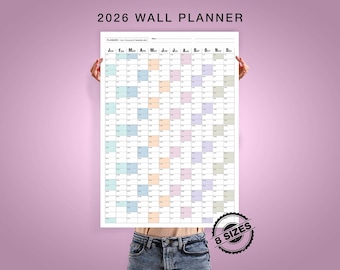 2026 Yearly Wall Planner | Annual Overview Calendar | Minimalist Layout Printable PDF