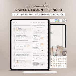 Agenda digital sencilla para estudiantes (sin fecha) para GoodNotes y iPad / Organizador académico / Seguimiento de tareas universitarias / Horario de estudio
