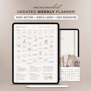 Undatierter, minimalistischer Wochenplaner für GoodNotes & Notability | Produktivitäts-Organizer für iPad und Android | Wochenkalender