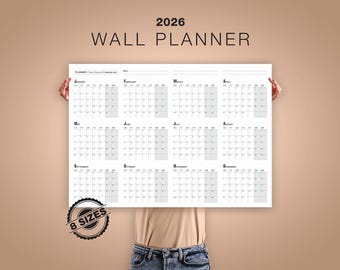 2026 Yearly Wall Planner Modern Printable Calendar | Large PDF Download