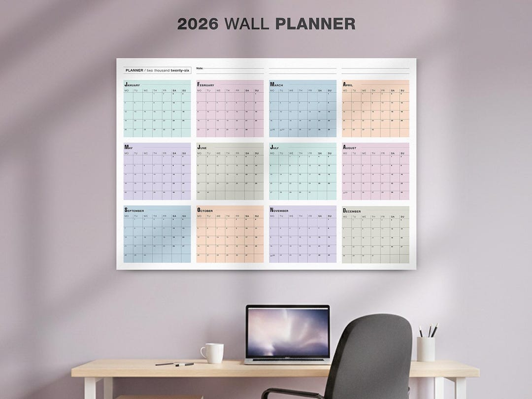 2026 Pastel Wall Planner PDF Printable | Minimalist Wall Calendar ...