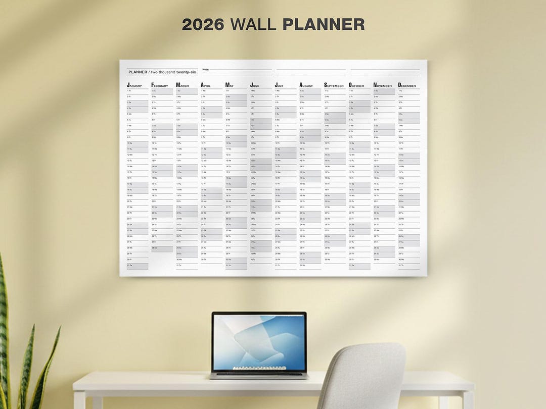2026 Yearly Wall Planner | Large Printable PDF Calendar | Full Year ...
