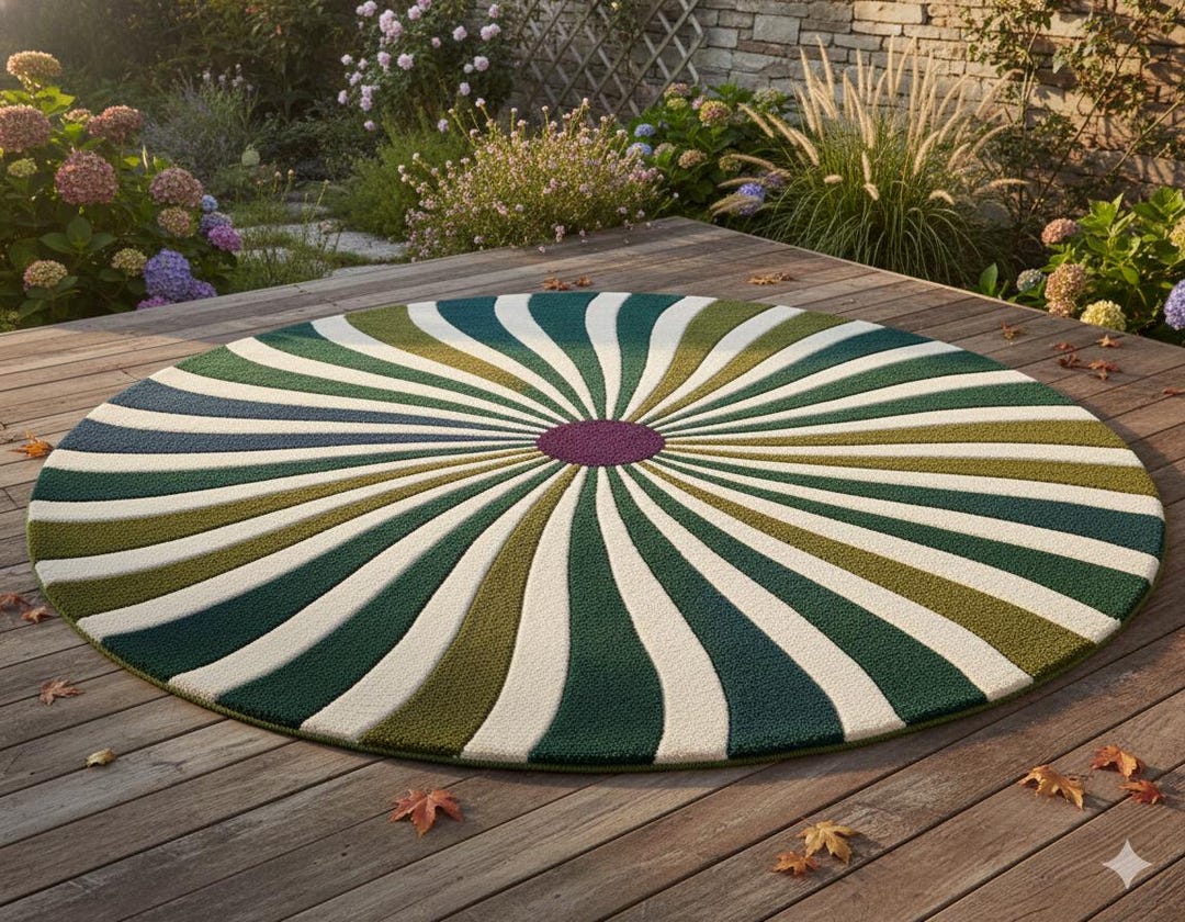 Green White Spiral Round Rug, Modern Outdoor Botanical Patio Carpet - Etsy