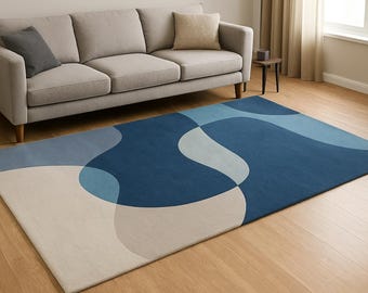 modern abstract blue area rug for living room soft contemporary carpet