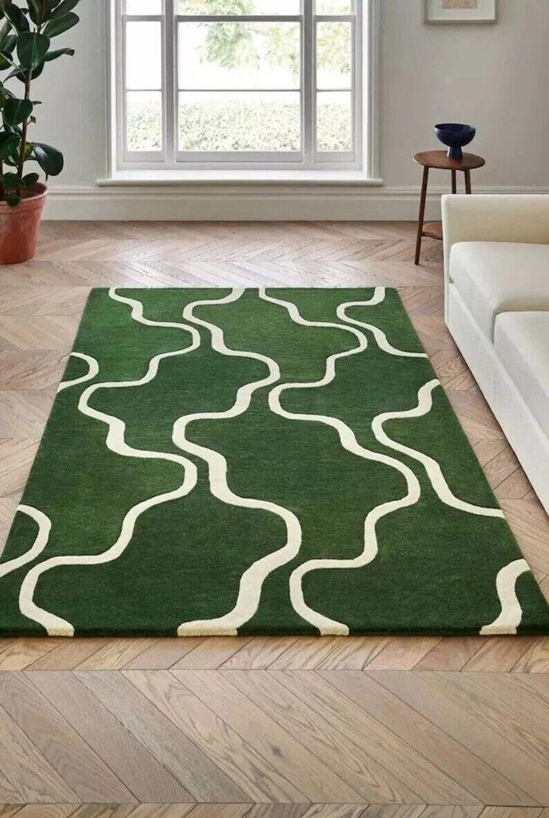 Deep Green Rug Pattern Modern Green Wave Pattern Area Rug Living Room Carpet - Etsy