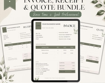 Bewerkbare factuur, ontvangstbewijs en offertebundel Canva-sjabloon | Direct downloaden | Facturenset voor kleine bedrijven