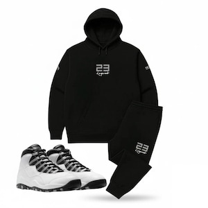 Men&#39;s Black Hoodie Joggers 23 Legend Sweatsuit to Match Air Jordan 10 Steel