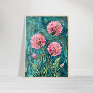 Vivid Teal & Pink Dandelion gerahmtes Poster | Boho Wand Kunst | Natur Print Geschenk
