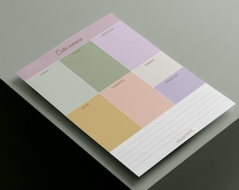 Bloc de notas semanal A5 / Organizador de escritorio minimalista femenino