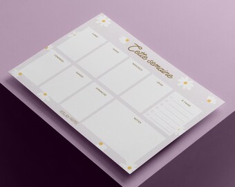 Planificador semanal Daisy, bloc de notas/organizador de escritorio femenino, 50 páginas