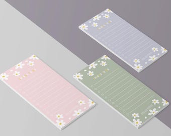 Bloc de notas Daisy para listas de tareas / Bloc de notas con diseño floral pastel