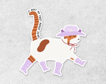 Pegatina holográfica de vinilo de gato vaquero / Humor del Oeste