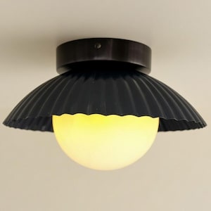 Black Pleated Dome Flush Mount Light | Modern Brass & Globe Diffuser Ceiling Fixture