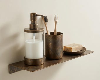 Estante flotante delgado de latón, organizador de pared moderno, repisa minimalista para cuadros, estante dorado para baño, cocina y recibidor.