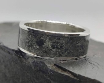 Silver Ring with Lake District Green Slate Inlay - Handcrafted and Sustainably Sourced