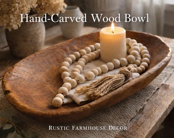 Heavy Hand-Carved Wooden Dough Bowl (6 lbs) | Rustic Farmhouse Centerpiece | Primitive Wood Trencher | Organic Decor Accent