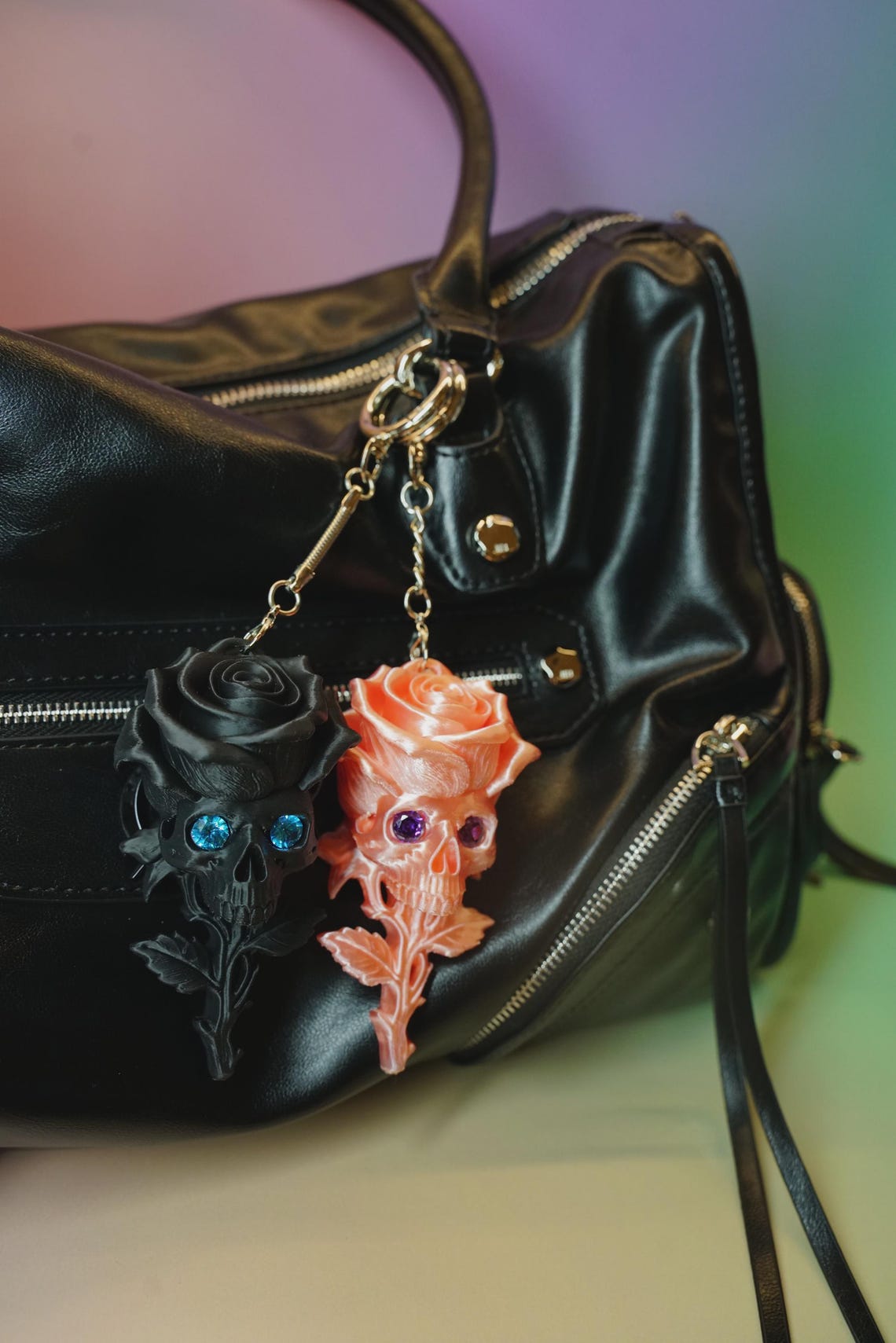 Gothic Skull Rose Couple Keychain Set | 3D Printed Valentine’s Personalized Forever & Always Gift with Custom Card image 3