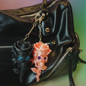 Gothic Skull Rose Couple Keychain Set | 3D Printed Valentine’s Personalized Forever & Always Gift with Custom Card image 3