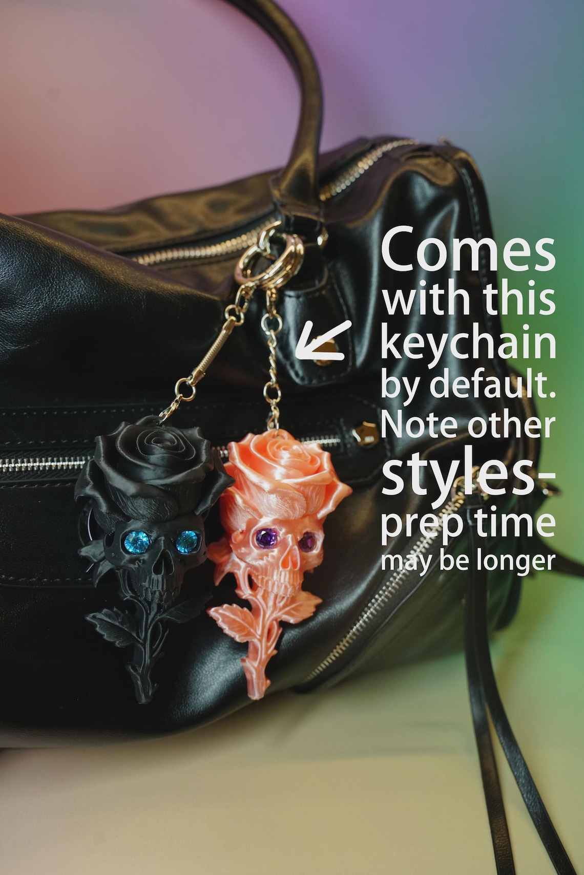 Gothic Skull Rose Couple Keychain Set | 3D Printed Valentine’s Personalized Forever & Always Gift with Custom Card image 8