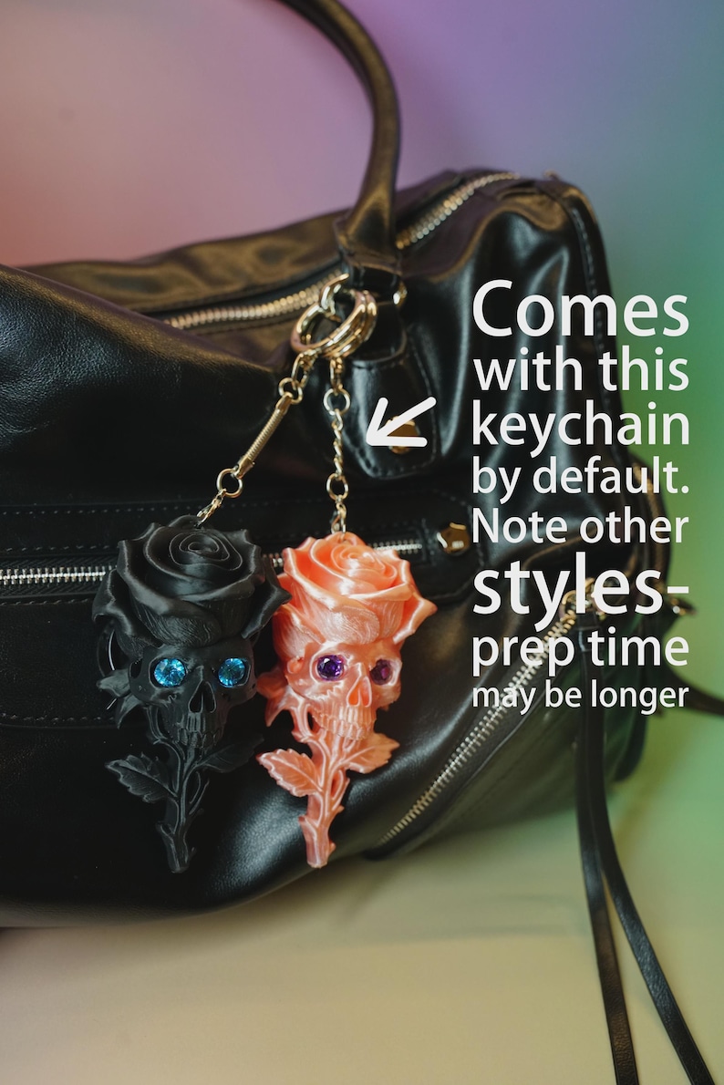 Gothic Skull Rose Couple Keychain Set | 3D Printed Valentine’s Personalized Forever & Always Gift with Custom Card image 8
