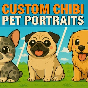 Retrato de mascota chibi personalizado / Arte de perros y gatos estilo anime / Descarga digital / Ilustración de mascota kawaii