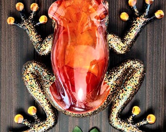 Large Amber Gold Resin Frog Sculpture