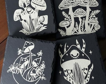 Mystic Mushroom Slate Coasters