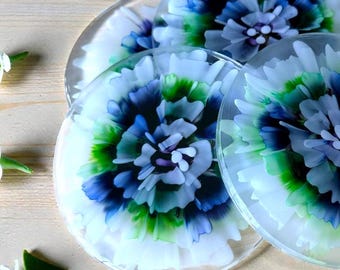 3D Flower Bloom Burst Resin Coaster Set - Handmade & One-of-a-kind