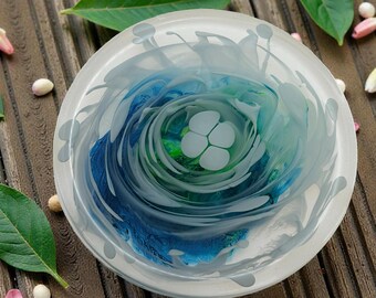 Flower Resin Coaster Set - Blue/Green with White Swirls