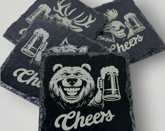 Rustic "Cheers" Slate Coasters