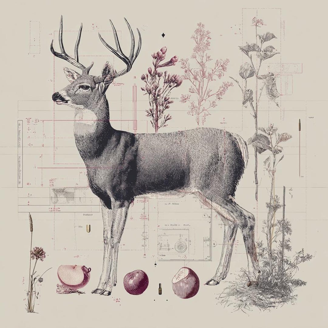 Rustic Whitetail Deer Wall Art Print – Vintage Botanical Wildlife ...
