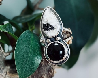 Black Onyx White Buffalo Ring - Size 8.5 - 9