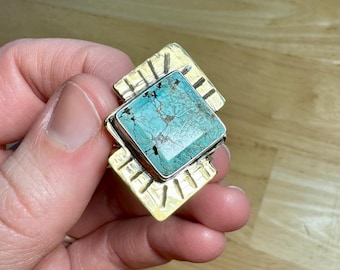 Sterling Silver/Brass Turquoise Ring - Size 10 1/2
