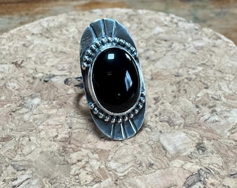 Black Onyx Sterling Silver Ring - size 5.5 - 6