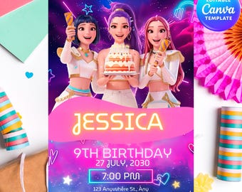 KPOP Demon Hunters Invitation, Kpop Demon Hunters Birthday invitation, KPOP Stars Invitation, Kpop Demon Hunters Saja Boys Invitation, KPOP
