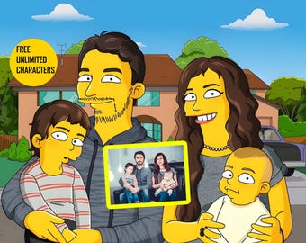 Personalized Simpsons family portrait, Personalized Simpsons portrait, Simpsons gift, Family Simpsons portrait, Custom Simpsons portrait