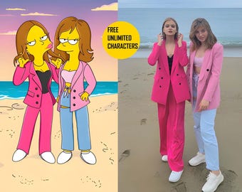 Custom Simpsons Family Portrait , Personalized Simpsons portrait, Perfect Gift for Simpsons Fans, Custom Simpsons portrait , Simpsons gift